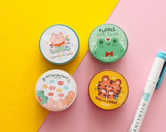 Bundle with 4 Washi Tape: "Bao the Tiger", "Puddle the Frog", "Cottagecore", "Affirmation" by Ilariapops, 10m x 15mm