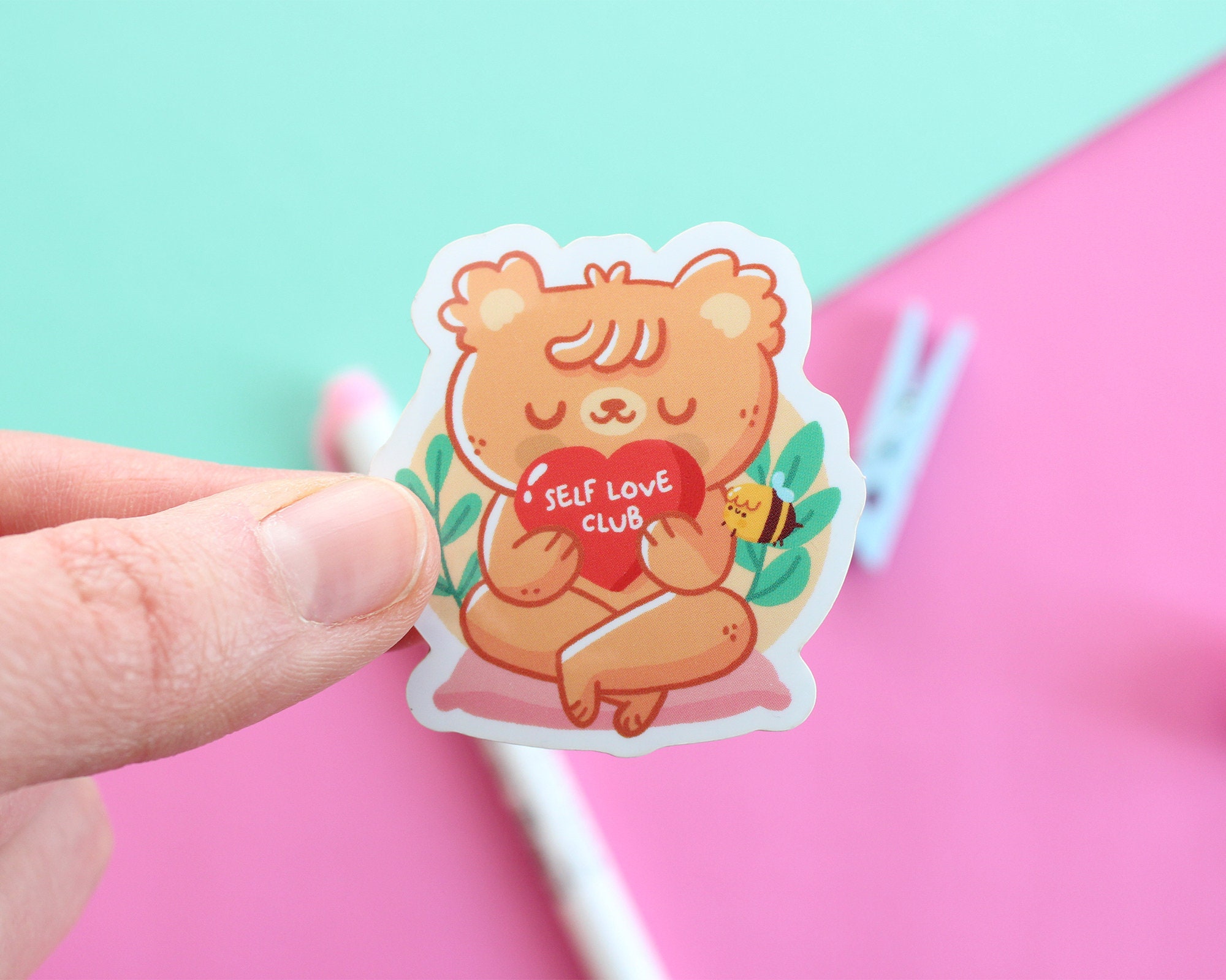 Self Love Club With Paco the Bear Diecut Vinyl Glossy Etsy