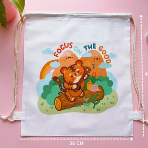 Cute Cotton Drawstring Bag with Bao & Lettuce Illustration Focus on the Good image 2