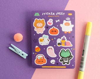 Sticker Sheet "Spooky Cute", Halloween sticker set, Matte vinyl waterproof sticker.