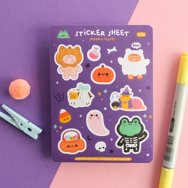 Sticker Sheet "Spooky Cute", Halloween sticker set, Matte vinyl waterproof sticker.