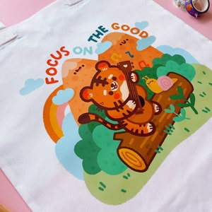 Cotton Tote Bag with Bao & Lettuce Illustration Focus on the Good cute tote bag image 3