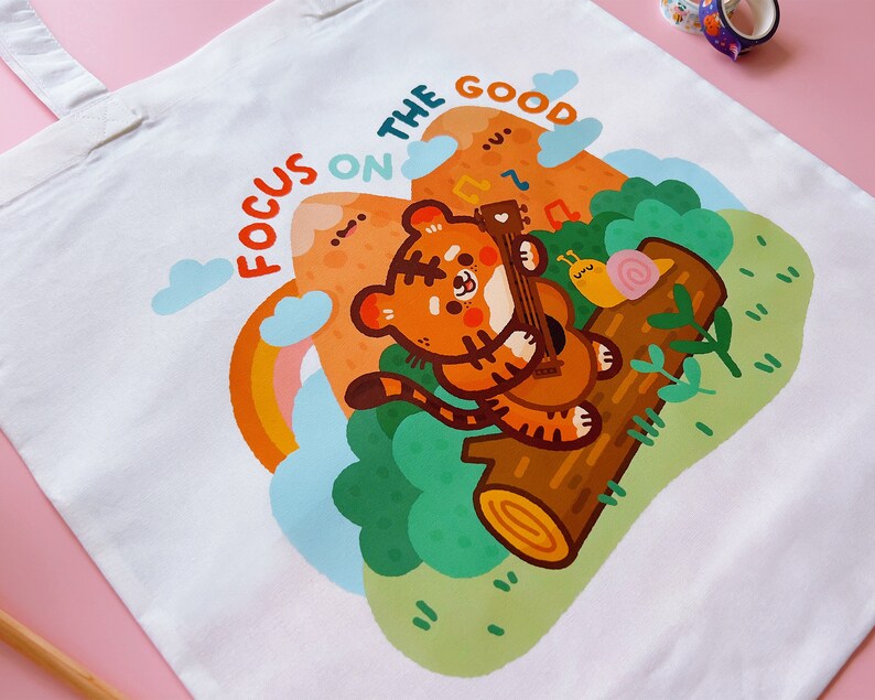 Cotton Tote Bag with Bao & Lettuce Illustration Focus on the Good cute tote bag image 3