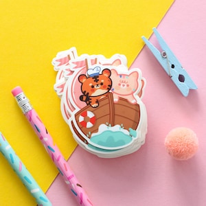 Bao & Mango &quot;Boat adventure&quot;, Die-cut matte vinyl sticker, waterproof sticker.