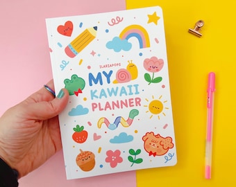 Planificador semanal kawaii: A5, tapa blanda, sin fecha y con páginas para colorear