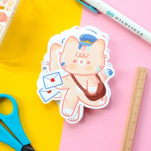 Sticker en vinyle Postman avec Mango le chat Sticker étanche pour bouteille d'eau ou ordinateur portable 10 cm