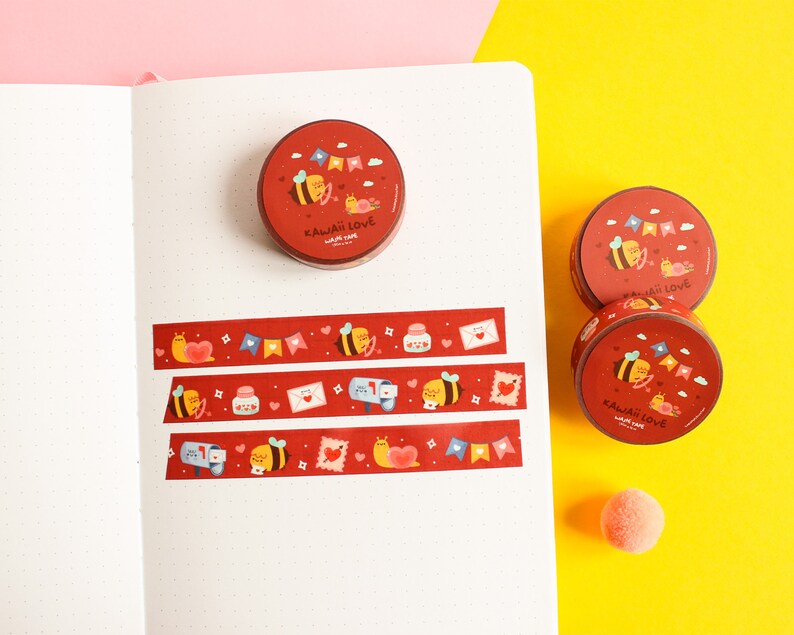 Washi Tape Kawaii Love, Cute red Washi tape, 10m x 15mm image 5