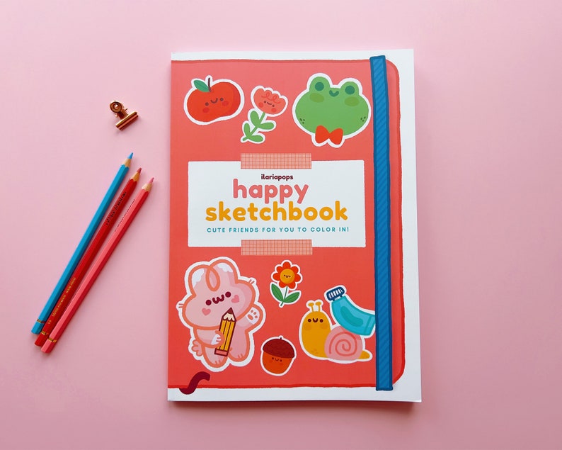 Coloring Book Happy Sketchbook Cute friends for you to color in, 26 pages to color with markers or pencils image 1