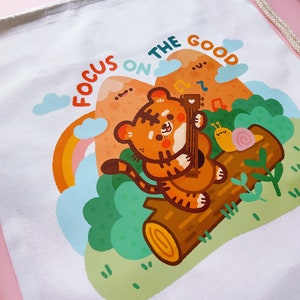 Cute Cotton Drawstring Bag with Bao & Lettuce Illustration Focus on the Good image 5