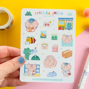 Cartela de adesivos Kawaii dos Correios, adesivos à prova d'água para planners
