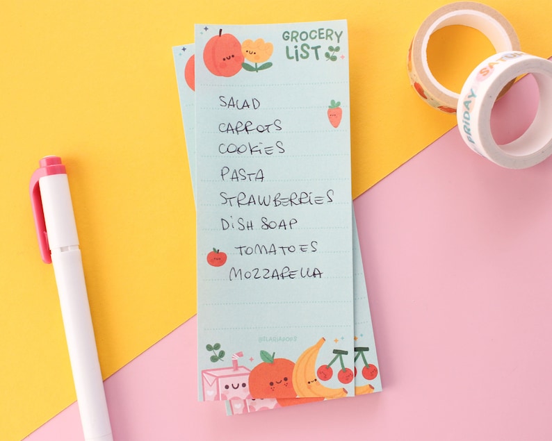 Grocery List Vertical Notepad Cute with fruit illustration, 50 tear off pages image 2