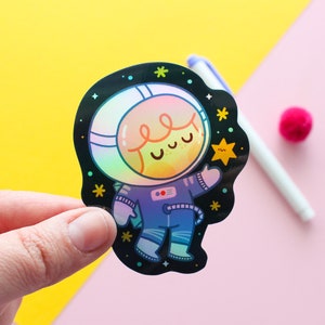 Sticker holographique jolie fille astronaute Art femme astronaute avec le personnage Mira