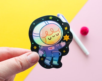 Cute Astronaut Girl Holographic Sticker Female Astronaut Art with character Mira