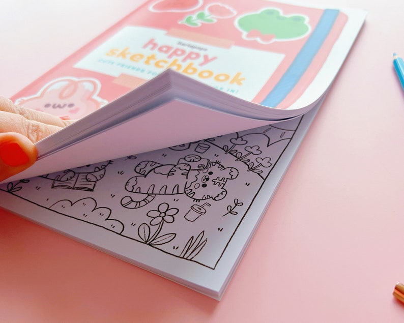 Coloring Book Happy Sketchbook Cute friends for you to color in, 26 pages to color with markers or pencils image 3