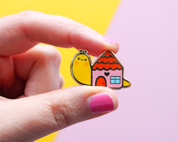 Snail Hard Enamel Pin: Kawaii House Brooch, Golden Nickel Plating