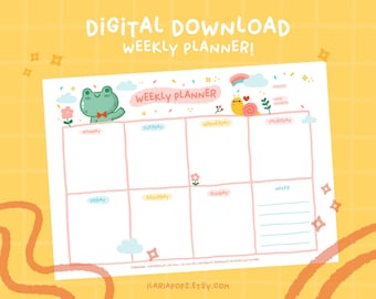 Weekly planner printable, A4 sheet to download and print at home! Digital download! Cute planners.