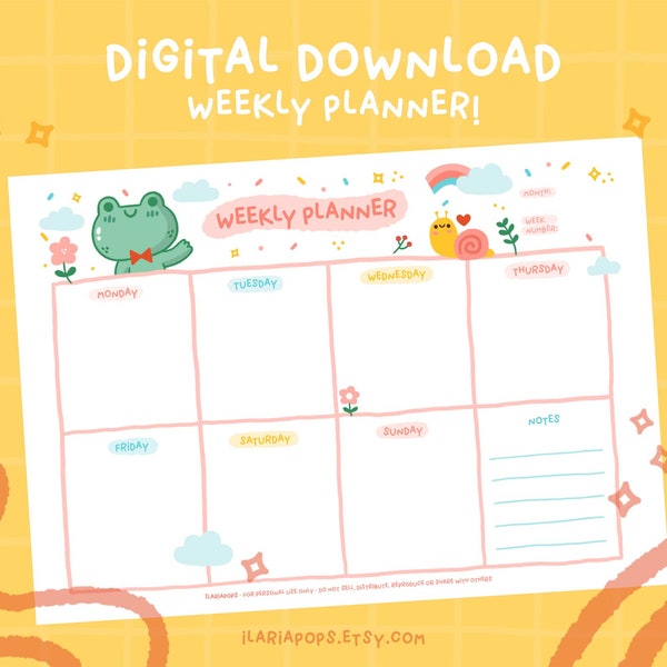 Weekly planner printable, A4 sheet to download and print at home! Digital download! Cute planners.