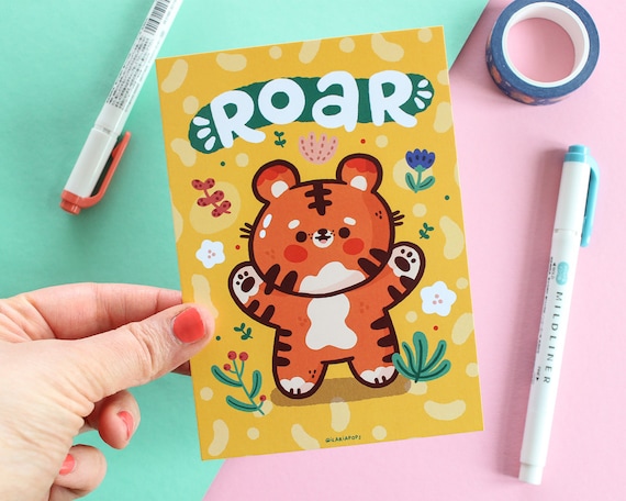 A6 Mini Print - "Roar!" with Bao the tiger. Postcard printed on matte paper 324 gsm.