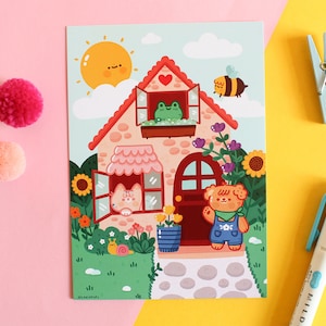 A6 Mini Print "Cottagecore" with all my Kawaii Characaters, printed on matte paper 324 gsm, 105x148mm