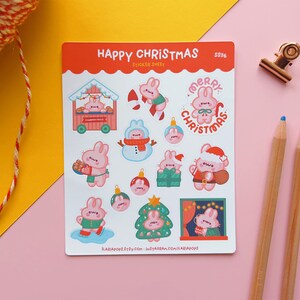 Hoja de pegatinas Kawaii "Feliz Navidad", juego de 13 lindas pegatinas navideñas de vinilo impresas en papel mate e impermeables