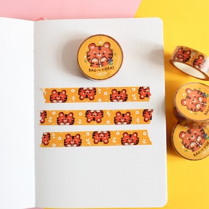 Washi Tape "Bao the Tiger", nastro Washi giallo motivo tigre, 10m x 15mm