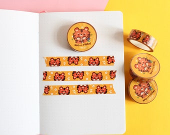 Washi Tape "Bao the Tiger", tiger pattern yellow Washi tape, 10m x 15mm