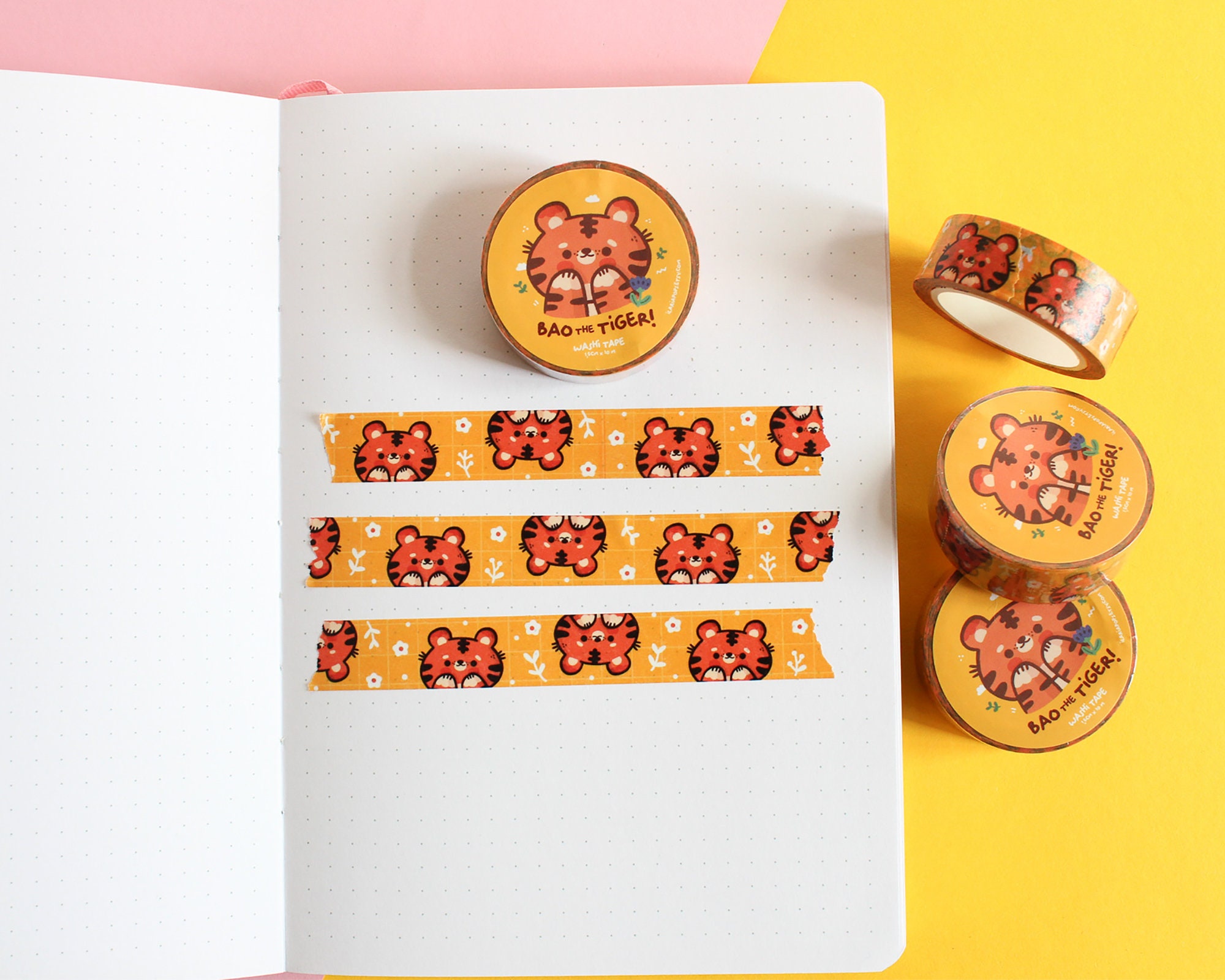 Washi Tape bao the Tiger, Tiger Pattern Yellow Washi Tape, 10m X