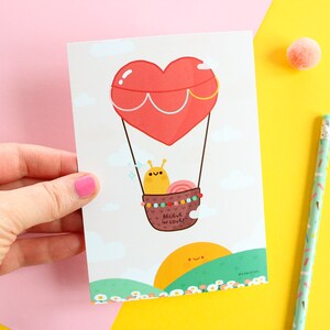 Mini impression A6 « Kawaii Love » avec de la laitue l'escargot, imprimée sur du papier naturel non couché 324 g/m², 105 x 148 mm