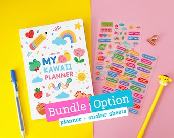 Planificador semanal kawaii sin fecha con hojas de pegatinas