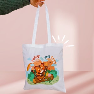 Cotton Tote Bag with Bao & Lettuce Illustration Focus on the Good cute tote bag image 6