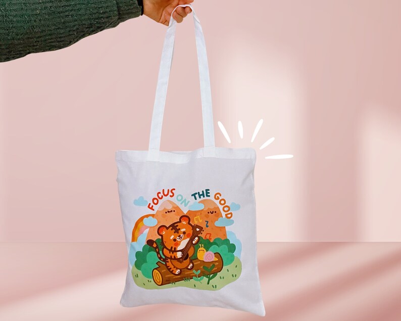 Cotton Tote Bag with Bao & Lettuce Illustration Focus on the Good cute tote bag image 6