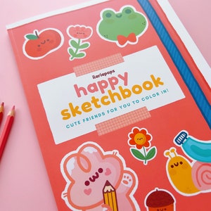 Coloring Book Happy Sketchbook Cute friends for you to color in, 26 pages to color with markers or pencils image 9