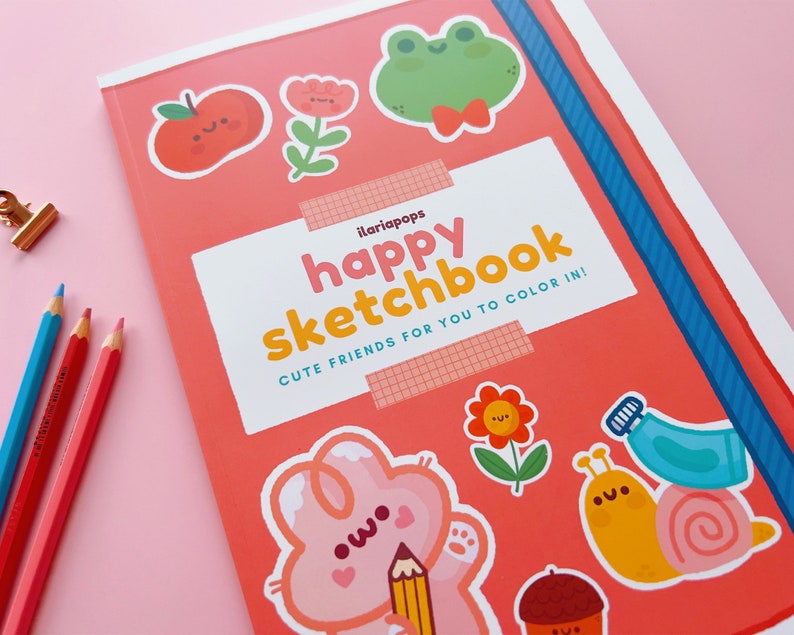 Coloring Book Happy Sketchbook Cute friends for you to color in, 26 pages to color with markers or pencils image 9