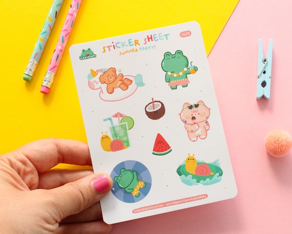 Summer Party Sticker Sheet: Waterproof Matte Vinyl Stickers