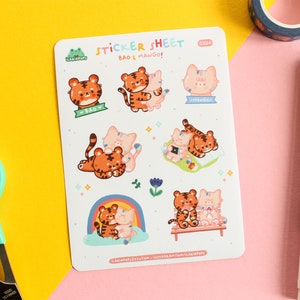 Planche de stickers "Bao & Mango", lot de 9 stickers imprimés sur papier vinyle mat, waterproof, illustrés par Ilariapops.