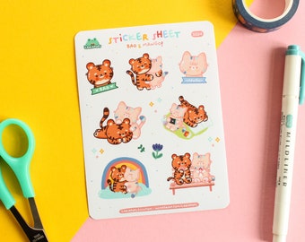 Sticker sheet "Bao & Mango", set of 9 stickers printed on matte vinyl paper, waterproof, illustrated by Ilariapops.