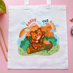 Cotton Tote Bag with Bao & Lettuce Illustration Focus on the Good cute tote bag image 1
