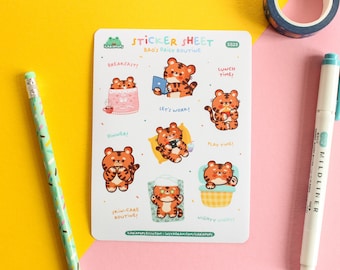 Sticker sheet "Bao's Daily Routine", set of 14 kiss cut stickers printed on matte vinyl paper, waterproof, illustrated by Ilariapops.