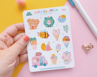 Ice Cream Shop Sticker Sheet, Waterproof Planner Stickers