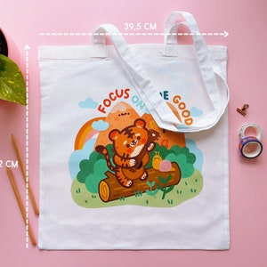 Cotton Tote Bag with Bao & Lettuce Illustration Focus on the Good cute tote bag image 2