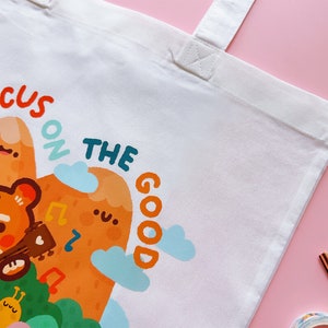 Cotton Tote Bag with Bao & Lettuce Illustration Focus on the Good cute tote bag image 5