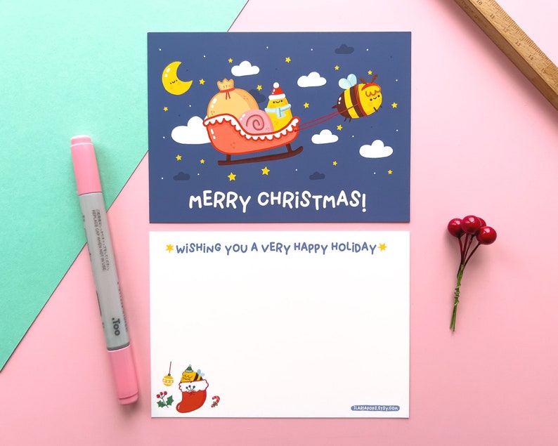 A6 Postcards Merry Christmas with Lettuce & Honey, printed on thick picture printing paper 350g matt, 105x148mm image 3