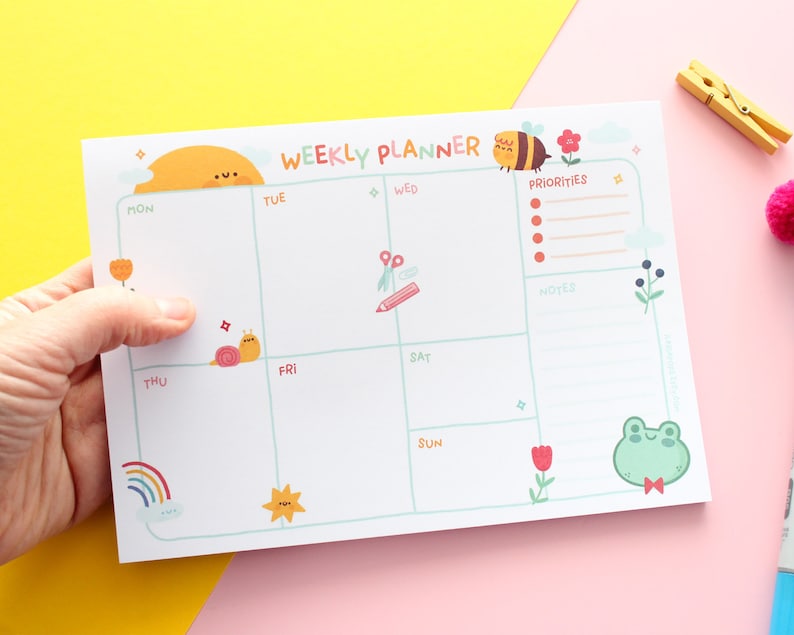 A5 Weekly Planner note pad, 50 tear off sheets. Kawaii Organiser for Planning Your Week image 2