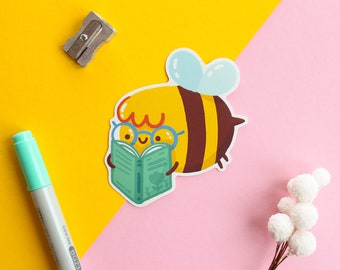 Honey reading a book, Die-cut matte vinyl sticker, waterproof sticker.