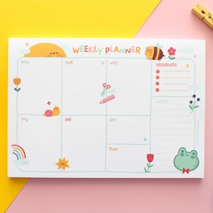 A5 Weekly Planner note pad, 50 tear off sheets. Kawaii Organiser for Planning Your Week image 3