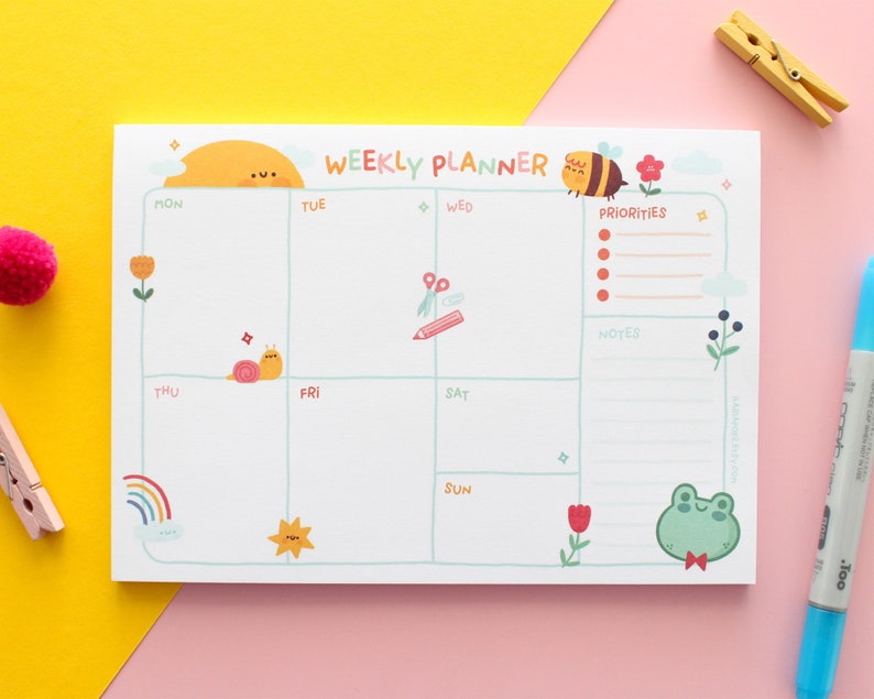 A5 Weekly Planner note pad, 50 tear off sheets. Kawaii Organiser for Planning Your Week image 3