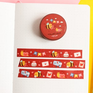 Washi Tape Kawaii Love, Cute red Washi tape, 10m x 15mm image 2