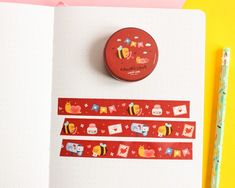 Washi Tape Kawaii Love, Cute red Washi tape, 10m x 15mm image 2