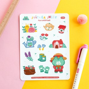 Stickerbogen ""Cottagecore"", Set aus 12 Stickern gedruckt auf mattem Vinylpapier, illustriert von Ilariapops."