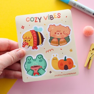 Fall-themed Sticker Sheet &quot;Cozy Vibes&quot;, Fall set of 4 Matte vinyl waterproof sticker.